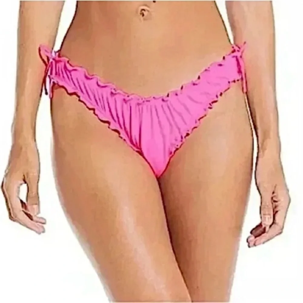 SOLID & STRIPED New Pink Bikini Regina Ruffle Frill Bottoms Large 90s Tie String
